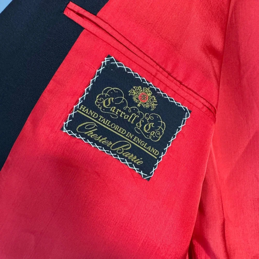 Carroll & Co by Chester Barrie Black Wool Blazer 46 R England Gold Crest Buttons
